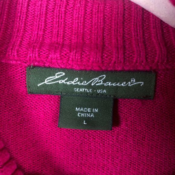 Eddie Bauer Womens Sweater Bright Pink Mock Neck 1/2 Button Long Sleeve Large - Picture 6 of 11